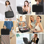 15''X11'' Large Capacity Makeup Bag with LED Mirror, Professional Makeup Case Organizer with 3 Color Light Adjustable Brightness, Travel Make up Cosmetic Case with Detachable Dividers & Shoulder Strap
