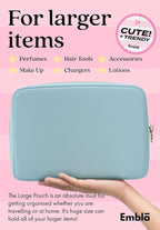 Embla Makeup Bag Travel Cosmetics Pouch and Toiletry Bag, Nylon Zipper Pouch Purse, Cute Make Up Organizer Storage Tote for Women Girls, Waterproof Travel Skincare Case, Large Makeup Bags, Sky Blue