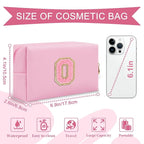 Personalized Initial A-Z Preppy Patch Makeup Bag,Small PU Leather Chenille Letter Cosmetic Bag with Zipper for Teen Girls,Pink Cute Travel Toiletry Bag,Birthday Monogrammed Gift for Daughter,Letter O