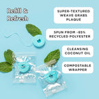 Cocofloss Woven Dental Floss, Refills Set, Dentist-Designed Oral Care, Mint, Waxed, Expanding, Vegan, Kid-Friendly String Floss with Coconut Oil, 3 Refill Spools (33 yd Each)