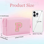 Small Personalized Glitter Initial Letter Makeup Bag, Cute PU Leather Chenille Letters Cosmetic Bag Travel Makeup Pouch, Preppy Travel Organizer Zipper Pouch for Women&Girls（PinkPink-P）