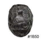 FACE MIRACLE Toupee for Men French Lace Hairpiece Human Hair Replacement System Skin PU Mens Toupee Hair Wigs for Man V-Looped Front Hair Prosthesis 7"X9" #1B50 1B# OFF BLACK WITH 50% SYNTHETIC GREY