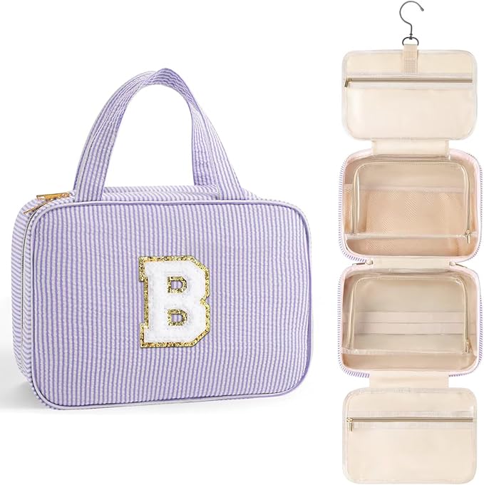 TOPEAST Bridesmaid Proposal Gifts - Bridal Shower Gifts, Hanging Toiletry Bag for Women, Personalized Travel Gifts for Women, Monogrammed Initial Toiletry Pouch Makeup Bag - Letter B, Purple