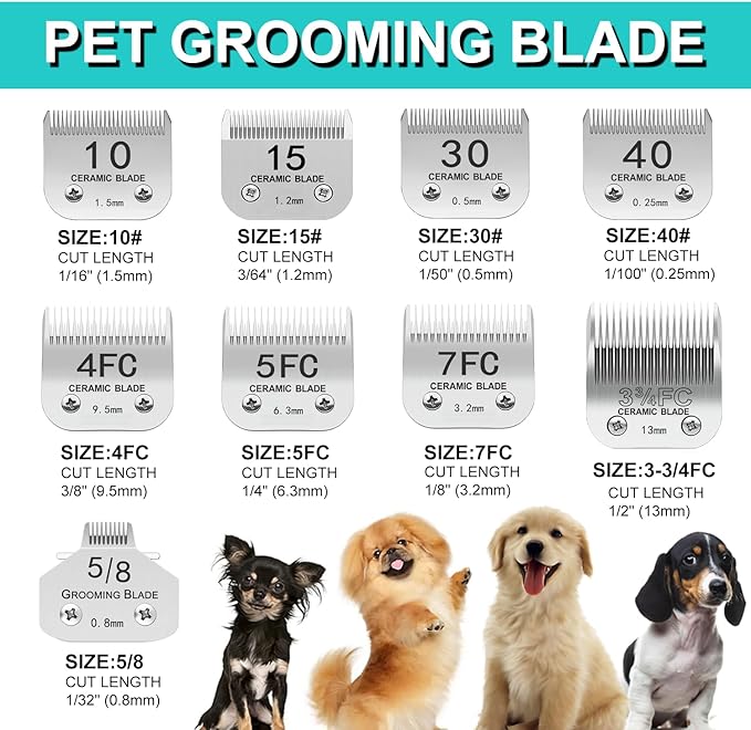 Docal 7FC Silver Detachable Clipper Ceramic Blades, Dog Grooming Clipper Replacement Blades Compatible with Dog Clippers, KM Series Clippers, Most A5, Size-7FC, 1/8-Inch Cut Length (3.2mm)