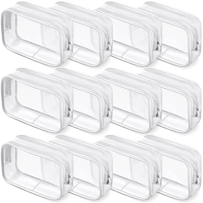 Weewooday 12 Pieces Clear Makeup Bags Cosmetic Storage Bags PVC Zipper Pouches Travel Waterproof Makeup Plastic Case for Women Organizing Toiletries Traveling (Small,Small,White Side Frosting)