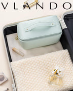 Vlando Makeup Bag,Large Capacity Toiletry Bag for Women Waterproof Portable Make up Pouch PU Leather Open Flat Cosmetic Bag(Mint Green)