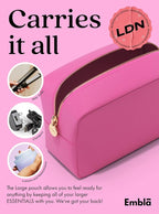 Embla Makeup Bag Travel Cosmetics Pouch and Toiletry Bag, Nylon Zipper Pouch Purse, Cute Make Up Organizer Storage Tote for Women Girls, Travel Skincare Case, Large Makeup Bags, Bubblegum