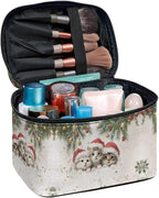 Cute Cats Travel Makeup Bags for Women Portable Tote Cosmetic Case with Carry Handle Toiletry Accessories Storage Organizer Bags for Christmas, White