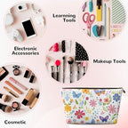 Womens Leather Makeup Bag Cosmetic Bag Travel Toiletry Bags Make Up Bags for Women Adult (Floral Butterflies)