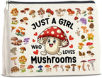 Mushroom Gifts Makeup Bag Mushroom Gifts for Women Teen Girls Sister Friend, Mushroom Lovers Gifts, Just a Girl Who Loves Mushrooms Zipper Makeup Pouch