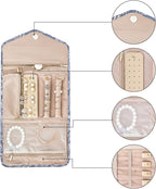 BAGSMART Travel Jewellery Organiser Roll Foldable Jewelry Case for Journey-Rings, Necklaces, Bracelets, Earrings, White Leaf
