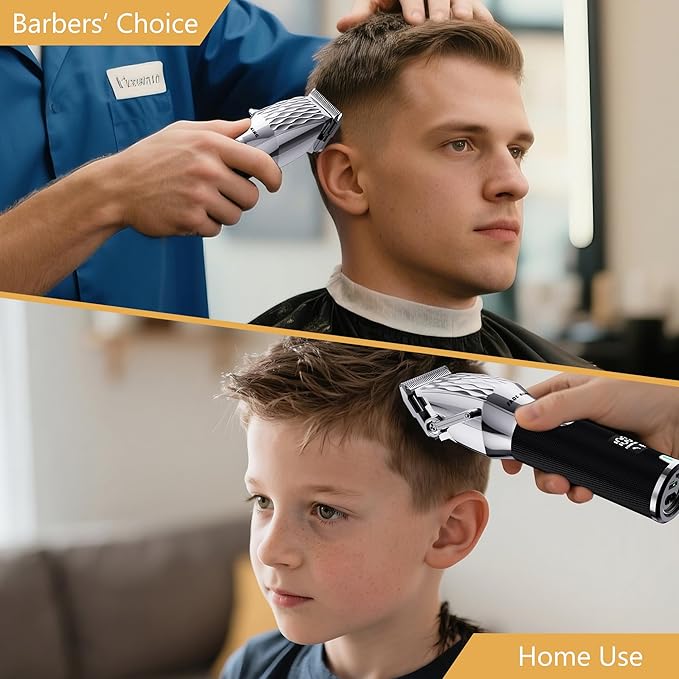 FADEKING® Professional Hair Clippers for Men, Cordless Hair Clippers and Beard Trimmer for Men, Professional Barber Clippers for Hair Cutting and Beard Shaping & Grooming (Silver Black)