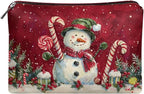 COEQINE Christmas Snowman Candy Make Up Pouches for Women Leather Organizer Cosmetic Bags Waterproof Vegan Leather Toiletry Bags Travel Essentials Pouch Mini Wallet Clutch Handbags