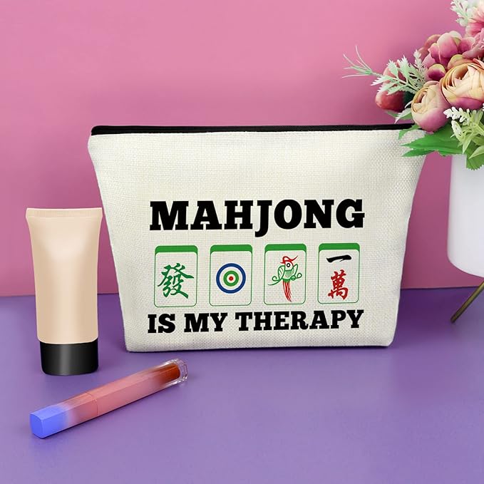 Sazuwu 3PCS Mahjong Gift Makeup Bag Cosmetic Organizers Travel Pouch Mahjong Themed Funny Gift for Players Lover Retirement Christmas Birthday Present
