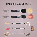 Travel Makeup Brushes Set w/Pouch, 5PCS Double Ended Portable Mini Cosmetic Brushes Kit for Foundation, Eyeshadow, Lip, Blush Make Up Brushes Professional(Black)