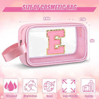 Initial Makeup Bag,Letter E Cute Clear Monogrammed Cosmetic Travel Bag for Womens Girls,Personalized Pink Aesthetic Traveling Make Up Organizer Bag for Beach,Waterproof Toiletry Bag