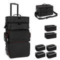 Large Makeup Train Case with Makeup Travel Bag and 4 Clear Makeup Bags for Hairstylist, Hairdresser Bag with Detachable Pouch,Heat Insulation Anti-scalding for Hairdressing Organizer Big wheels