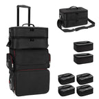 Large Makeup Train Case with Makeup Travel Bag and 4 Clear Makeup Bags for Hairstylist, Hairdresser Bag with Detachable Pouch,Heat Insulation Anti-scalding for Hairdressing Organizer Big wheels