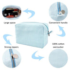 GFU Makeup Bag for Women, Cute Cosmetic Bag, Lightweight Toiletry Make up Bag, Large Seersucker Aesthetic Organizer Storage Pouch for Girls, Women and Moms Gifts, Lightblue