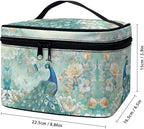 Peacock Butterfly Peony Flower Print Travel Makeup Bags for Women Portable Tote Cosmetic Case with Carry Handle Toiletry Accessories Storage Organizer Bags