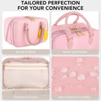 Travel Makeup Bag for Women Fashion Large Capacity Pouch Open Flat Cosmetic Portable Organizer Waterproof Large Opening Storage Toiletry Bags Vertical Free-Standing Brush Holder for Easy Access Pink