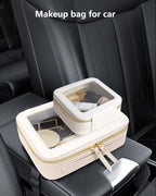 KOTORA Small Makeup Bag for Purse Cute Travel Makeup Bag Clear Cosmetic Bag with Zipper, Car Make Up Bag Organizer Storage Traveling Car Accessories Travel Essentials for Women (White)