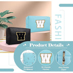 Small Personalized Initial A-Z Preppy Patch Makeup Bag,PU Chenille Letter Travel Cosmetic Pouch with Zipper,Blue Cute Toiletry Bag,Gift Ideal for Teen Girls Women Teacher Bridesmaid,Letter W