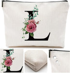 Initial A-Z Personalized Letter Makeup Bag, Monogrammed Bridesmaid Gifts/Presents Cosmetic Bag, Portable Stationery Storage Organizer Pouch, Friendship Love Travel Makeup Bags