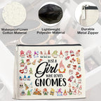 Gnome Lover Makeup Bag - Gifts for Women, Girl, Daughter, Sister, Bestie - Just a Girl Who Loves Gnomes Zipper Makeup Pouch