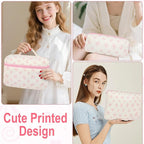 3Pcs Makeup Bag Quilted Cotton Cosmetic Bags for Women Large Small Pink Bow Makeup Pouch Set Cute Coquette Floral Travel Bags Portable Skincare Toiletry Bag Vintage Puffy Essential Organizer