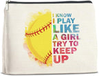 Inspirational Gifts for Women Softball Lovers Makeup Bag, Cosmetic Pouch With Zipper for Girls