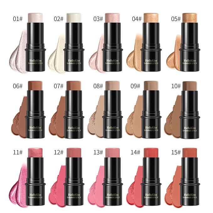 3 Pcs Cream Contour Stick Makeup Kit, Shades with Highlighter, Blush and Bronzer Contour Stick for Sculpt the Cheeks, Waterproof, Matte & Dewy Finish (Medium-Deep,#05+#06+#15)
