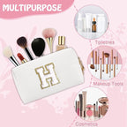 Personalized Chenille Letter Preppy Makeup Bag, Small White Travel Cosmetic Bag Initial Toiletry Zipper Pouch Monogram Makeup Storage, Waterproof Makeup Storage Travel Essentials for Women(Letter H)