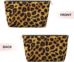 Womens Leather Makeup Bag Cosmetic Bag Travel Toiletry Bags Make Up Bags for Women Adult (Leopard Pattern)