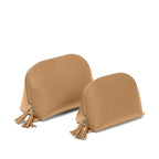 Leatherology Camel Leather Makeup Bag Set – Clamshell Cosmetic Organizer Duo – Full Grain Leather with Waterproof Lining & Tassel Zippers – Travel Toiletry Bags for Skincare & Beauty