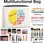Inspirational Gifts for Women Softball Lovers Makeup Bag, Cosmetic Pouch With Zipper for Girls
