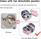 BOYATU Travel Makeup Bag for Women: Large Capacity Open Flat Make up Bag Set of 3 - Vegan Leather Cosmetic Bag with Compartments - Waterproof Toiletry Bag with Handle & Divider(I-1-Pink)