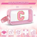 Initial Makeup Bag,Letter C Cute Clear Monogrammed Cosmetic Travel Bag for Womens Girls,Personalized Pink Aesthetic Traveling Make Up Organizer Bag for Beach,Waterproof Toiletry Bag