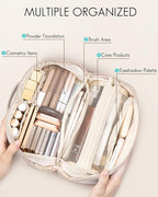 Vlando Travel Makeup Bag,Gifts for Women Large Capacity Toiletry Bag for Women Wide Open Cosmetic Organizer with Divider and Handle(White)