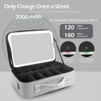 MOMIRA Large Makeup Train Case with Lighted and Mirror 14inch Partitionable Cosmetic Bag Travel Makeup Case Professional Cosmetic Artist Organizer, Waterproof Portable, with Shoulder Stra Silver