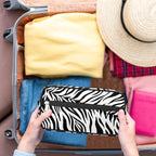 Abstract Black White Zebra Skin Travel Toiletry Bag for Women Men Lightweight Cosmetic Makeup Bag Organizer Waterproof Shaving Bag Dopp Kit with Large Capacity for Toiletries and Shaving Accessories