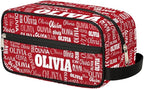 Custom Makeup Toiletry Bag, Personalized Red Travel Cosmetic Organizer Case Portable Bag with Zipper
