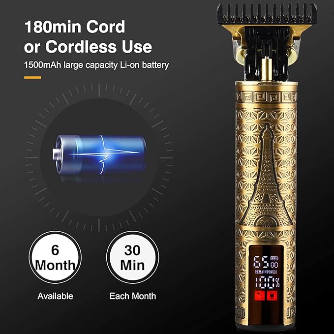Hair Clippers for Mens Zero Gapped Cordless Hair Trimmer T-Blade Trimmer Professional Haircut & Grooming Kit Rechargeable Edgers Clippers Hair Trimmer Shaver Cutting Kit with LCD Display (Led-Tower)