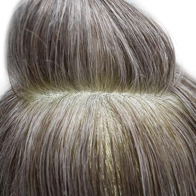 FACE MIRACLE Hair System for Men French Lace Mens Toupee Human Hair Replacement System Lace with PU Toupee for Men Male Hair Piece Wigs 6"X9" #365 Dark Brown with 65% Gray