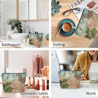 Women Cosmetic Bag Butterfly, Pond Green Leaves Floral Butterflies Cute Makeup Bag For Purse Cosmetic Travel Bag For Toiletries Makeup Storage Bag Flax Skincare Bag Make Up Pouch Bags