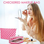 Travel Makeup Bag, Checkered Cosmetic Bag Make Up Organizer Case for Women, Small Toiletry Bag Skincare Pouch for Toiletries Accessories Brushes, 2PCS