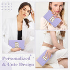 Personalized Makeup Bag Initial A-Z Preppy Patch Bag,Small PU Leather Travel Cosmetic Bag Pouch with Zipper,Purple Cute Toiletry Bag,Gift Ideal for Teen Girls Women Birthday Friend Mom,Latter R