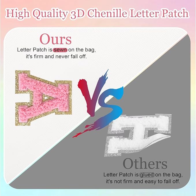Small Personalized Letter Makeup Bag, Cute PU Leather Chenille Letters Cosmetic Bag Travel Makeup Pouch, Preppy Travel Organizer Zipper Pouch for Women&Girls（WhitePink-M）
