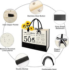 50th Birthday Gifts for Women 50 and Fabulous Canvas Tote Bag Travel Gear, Unique 50 Years Old Gifts for Wife Sister Mom Aunt Friends Her, Handbag & Cosmetic Bag & 50 Birthday Poster