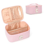OCHEAL Makeup Bag for Women, Monogram Cosmetic Bag with Brush Holder, Pink Travel Makeup Case Beauty Toiletry Bag Organizer Personalized Gifts for Girls Bridesmaid, Sister, Wife, Friends Initial C